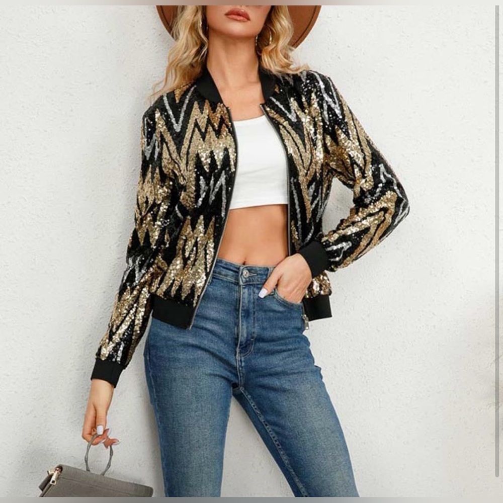 NWOT Mavikim Women’s Sequin Bomber Jacket